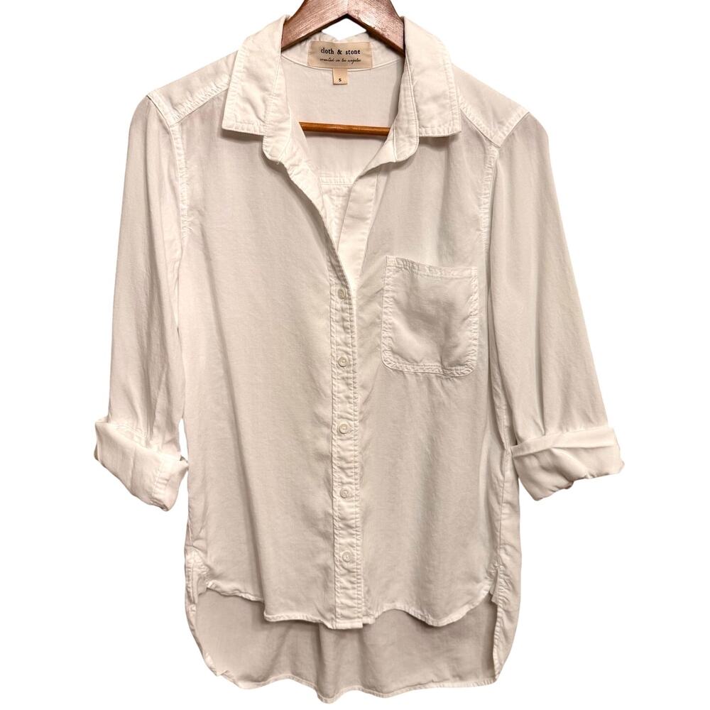 Cloth & Stone White Button Down Shirt Small Lightweight Roll Tab Long Sleeve
